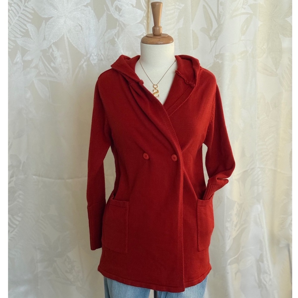 Morgan City Red Double Breasted Hooded Knit Cardigan Sweater Size‎ S